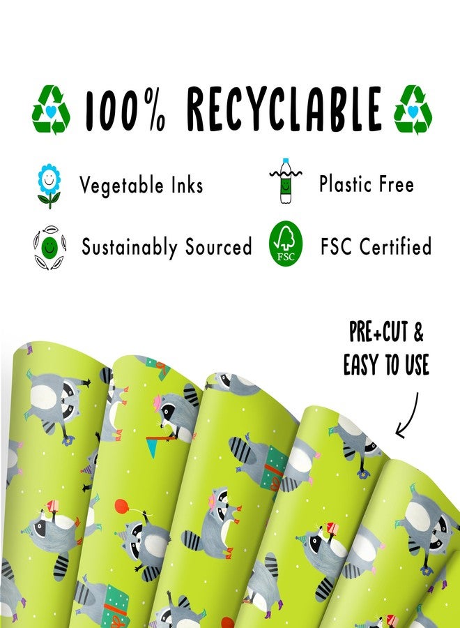 CENTRAL 23 Raccoon Wrapping Paper Funny - 6 Sheets Of Birthday Gift Wrap - Party Raccoons - Green Wrapping Paper For Men Women Kids - Comes With Stickers - Recyclable - Image 3